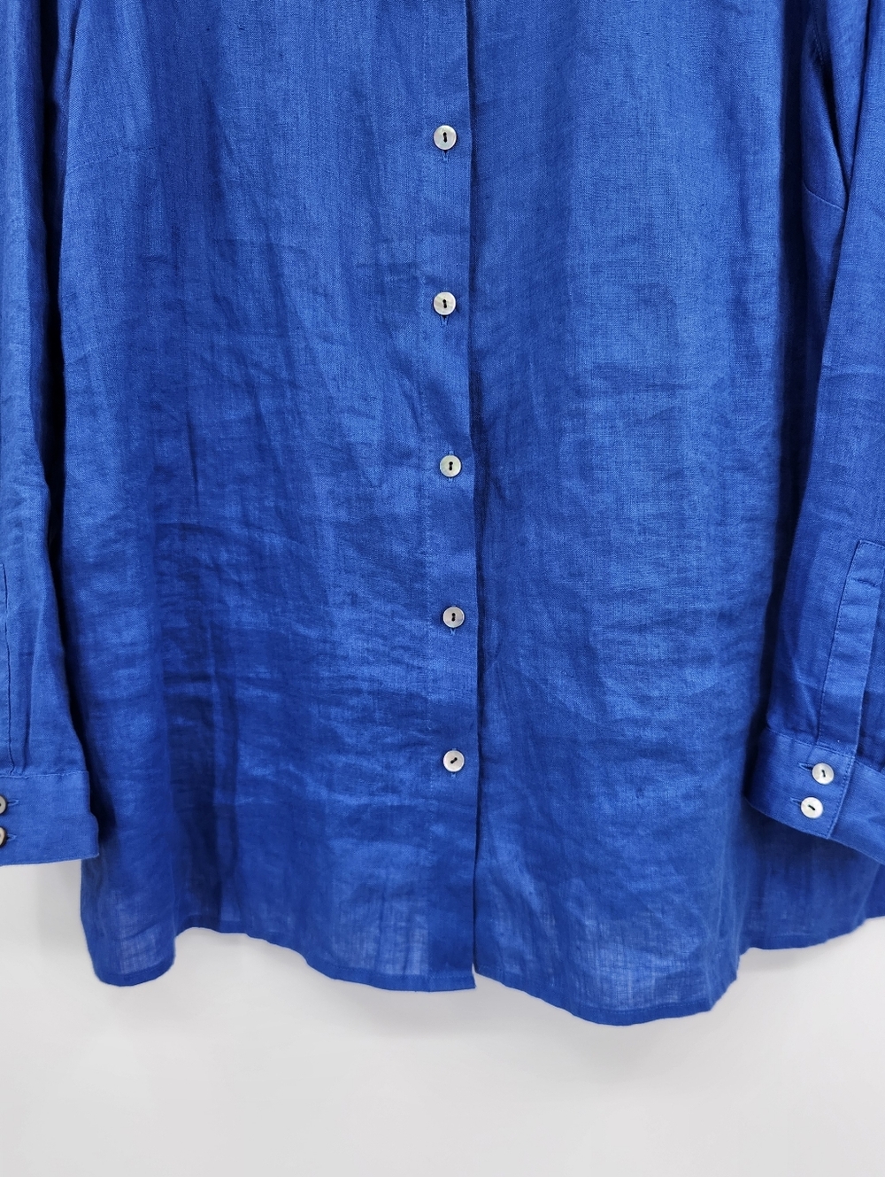J. Jill Love Linen Long Sleeve Button Front Shirt Womens Size Large Royal Blue - Picture 3 of 7